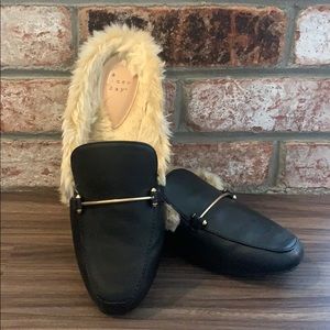 Faux Fur lined Black Mules. Women’s US 9.